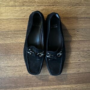 Vintage Stuart Weitzman Black Suede Buckle Loafer Flats  7.5